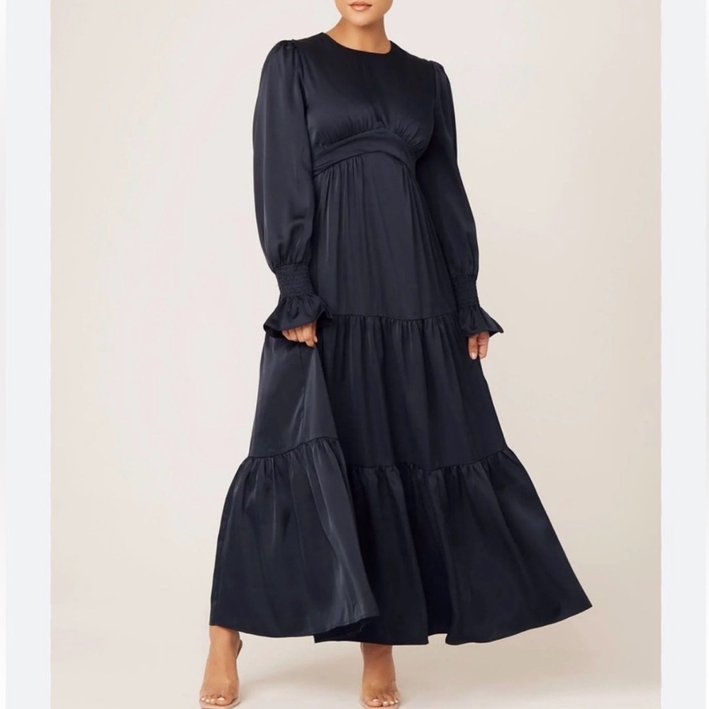 Milena Tiered Smock Solid Navy Blue Maxi Dress - Zahraa The Label